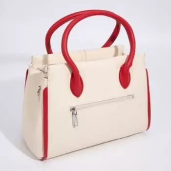 Сумка-тоут, отдел на молнии, наружный карман, длинный ремень, цвет бежевый/красный