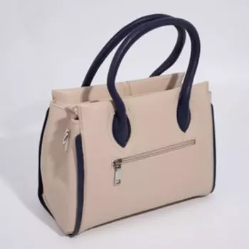 Сумка-тоут, отдел на молнии, наружный карман, длинный ремень, цвет бежевый/синий