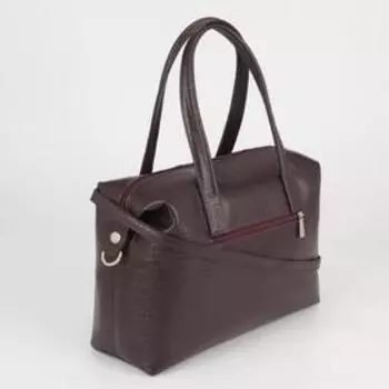 Сумка-саквояж на молнии, наружный карман, длинный ремень, цвет бордовый