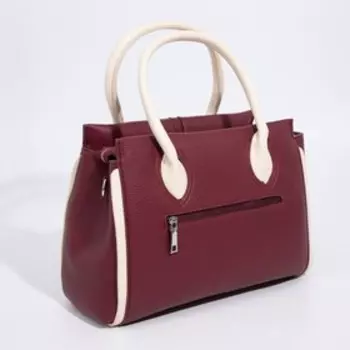 Сумка-тоут, отдел на молнии, наружный карман, длинный ремень, цвет бордовый/бежевый