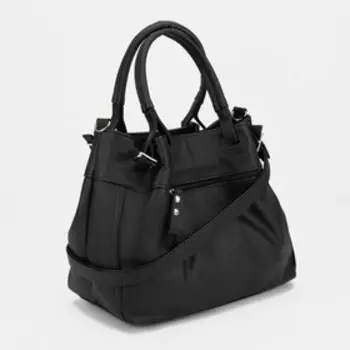 Сумка-тоут, отдел на молнии, наружный карман, длинный ремень, цвет чёрный