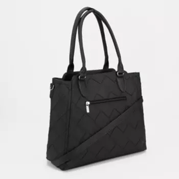 Сумка-тоут, отдел на молнии, наружный карман, длинный ремень, цвет чёрный