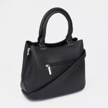 Сумка-тоут, отдел на молнии, наружный карман, длинный ремень, цвет чёрный