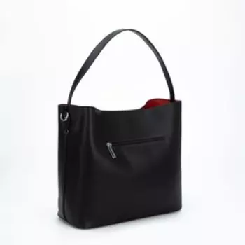 Сумка-тоут, отдел на молнии, наружный карман, длинный ремень, цвет чёрный