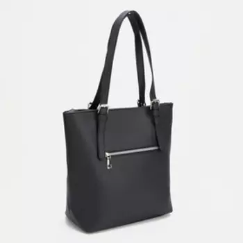 Сумка-тоут на молнии, наружный карман, длинный ремень, цвет чёрный