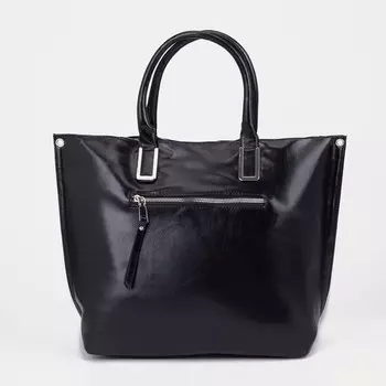 Сумка-тоут, отдел на молнии, наружный карман, длинный ремень, цвет чёрный