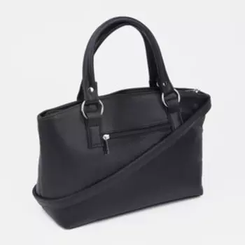 Сумка-тоут, отдел на молнии, наружный карман, длинный ремень, цвет чёрный