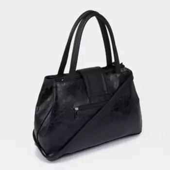 Сумка-тоут, отдел на молнии, наружный карман, длинный ремень, цвет чёрный