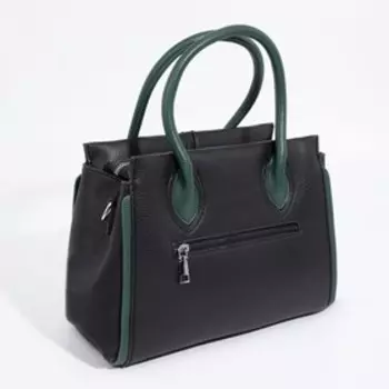 Сумка-тоут, отдел на молнии, наружный карман, длинный ремень, цвет чёрный/зелёный