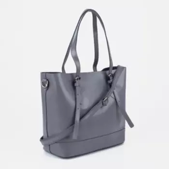 Сумка-тоут, отдел на молнии, наружный карман, длинный ремень, цвет графит