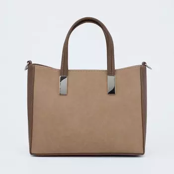 Сумка-тоут, отдел на молнии, наружный карман, длинный ремень, цвет коричневый