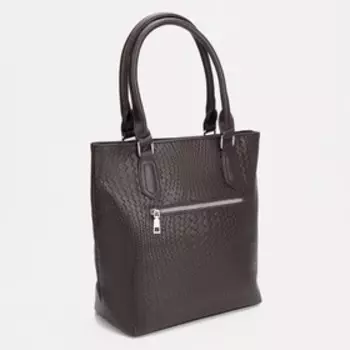 Сумка-тоут на молнии, наружный карман, длинный ремень, цвет коричневый