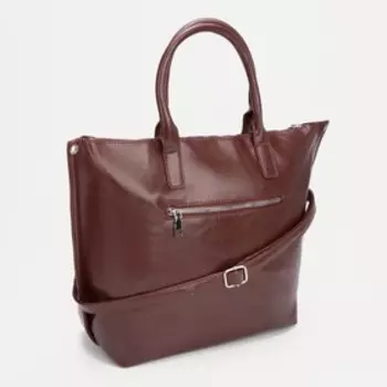 Сумка-тоут на молнии, наружный карман, длинный ремень, цвет коричневый