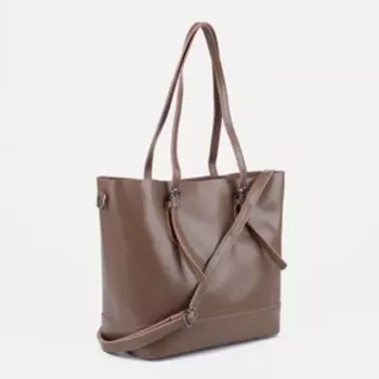 Сумка-тоут, отдел на молнии, наружный карман, длинный ремень, цвет коричневый