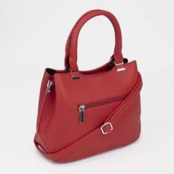 Сумка-тоут, отдел на молнии, наружный карман, длинный ремень, цвет красный