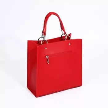 Сумка-тоут на молнии, наружный карман, длинный ремень, цвет красный