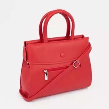 Сумка-тоут, отдел на молнии, наружный карман, длинный ремень, цвет красный