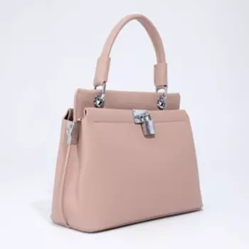 Сумка-тоут, отдел на молнии, наружный карман, длинный ремень, цвет пудра