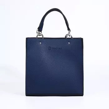 Сумка-тоут на молнии, наружный карман, длинный ремень, цвет синий