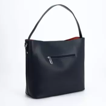 Сумка-тоут, отдел на молнии, наружный карман, длинный ремень, цвет синий