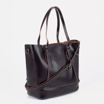 Сумка-тоут, отдел на молнии, наружный карман, длинный ремень, цвет тёмно-коричневый