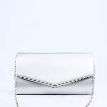 Сумка-клатч женская вечерняя на магните, с длинной цепочкой, серебристая