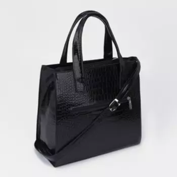 Сумка женская, 2 отдела с перегородками на молнии, наружный карман, кайман/шик, цвет чёрный