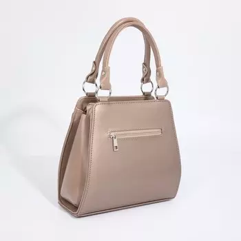 Сумка женская El Masta на молнии, 2 наружных кармана, длинный ремень, цвет бежевый/бронзовый