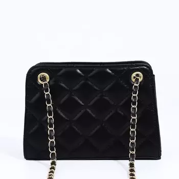 Сумка-клатч на молнии, на длинной цепочке, со стёжкой, чёрная