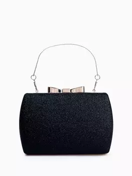 Сумка-клатч женская вечерняя на фермуаре, жёсткий корпус, с золотистой фурнитурой, чёрная