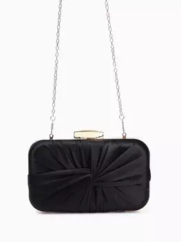 Сумка-клатч женская вечерняя на фермуаре, жёсткий корпус, на золотистой цепочке, чёрная