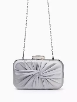 Сумка-клатч женская вечерняя на фермуаре, жёсткий корпус, на серебристой цепочке, серебристая