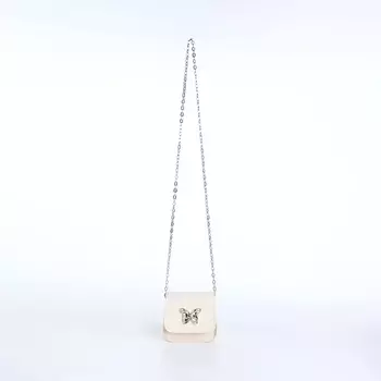 Сумка мини-клатч на магните, на длинной цепочке, белая