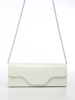 Сумка-клатч женская вечерняя на магните, на длинной цепочке, лаковая, однотонная, белая