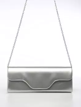 Сумка-клатч женская вечерняя на магните, на длинной цепочке, лаковая, однотонная, серебристая
