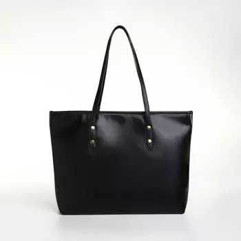 Сумка-шопер женская на молнии, размер 30.51227 см, однотонная, чёрная