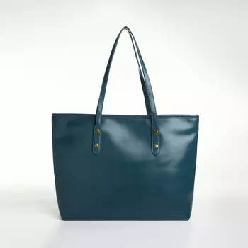 Сумка-шопер женская на молнии, размер 30.51227 см, однотонная, синяя