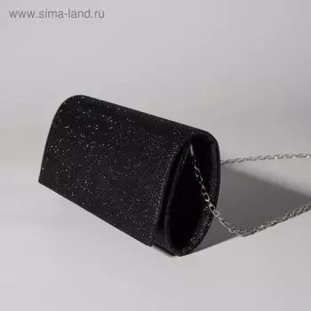 Сумка-клатч женская на магните, на серебристой цепочке, блестящая, чёрная