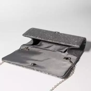 Сумка женская, отдел на клапане, длинная цепь, цвет серый