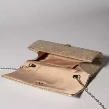 Сумка-клатч женская вечерняя на магните, на длинной цепочке, блестящая, золотистая