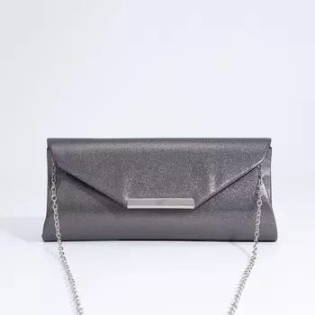Сумка-клатч на клапане, длинная цепочка, цвет серебристый