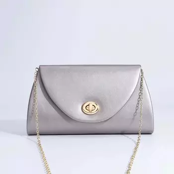 Сумка-клатч на клапане, длинная цепочка, цвет серебристый