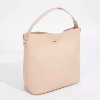 Сумка-тоут на кнопке, длинный ремень, цвет бежевый