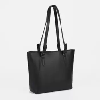 Сумка женская тоут на молнии, наружный карман, цвет чёрный