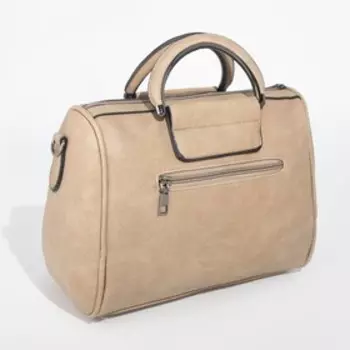 Сумка-саквояж на молнии, наружный карман, длинный ремень, цвет бежевый