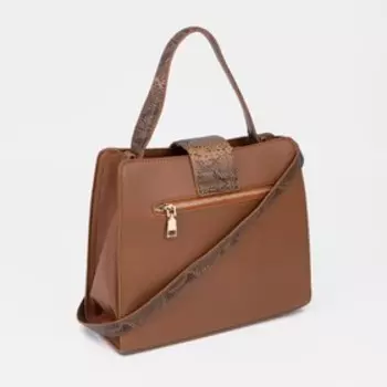 Сумка женская, отдел на молнии, наружный карман, длинный ремень, цвет коричневый