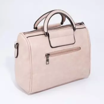 Сумка-саквояж на молнии, наружный карман, длинный ремень, цвет пудра