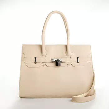 Сумка женская тоут на молнии, 341324 см, однотонная, бежевая