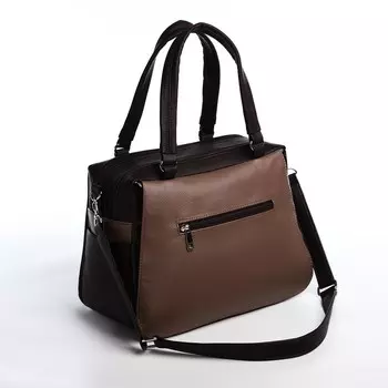 Сумка женская "Золотой дождь" на молнии, 4 наружных кармана, длинный ремень, цвет коричневый/бежевый