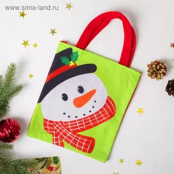 Сумочка для подарков «Снеговик шарфик в клеточку», размер 20×24 см